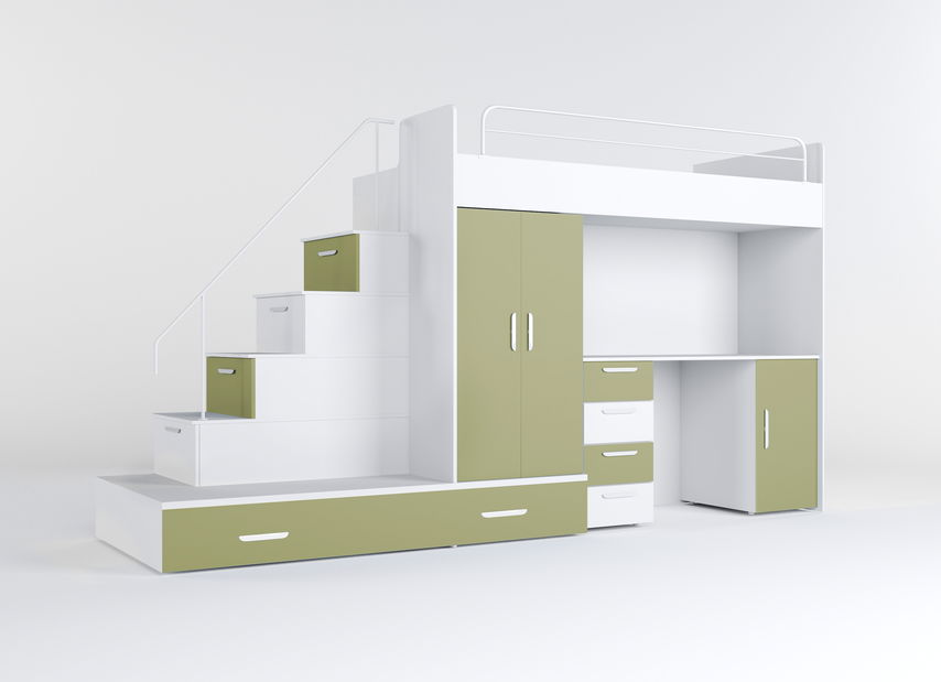 Dětská postel Ruby V (bílá + olivová) (s rošty)