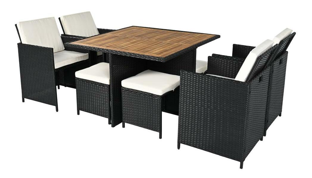 Zahradní ratanový set Milford (černá + krémová + přírodní)