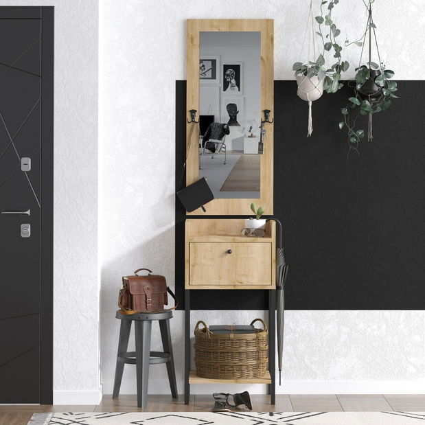 Předsíňová sestava Aliex 15 (Ořech + Černá) (se zrcadlem)