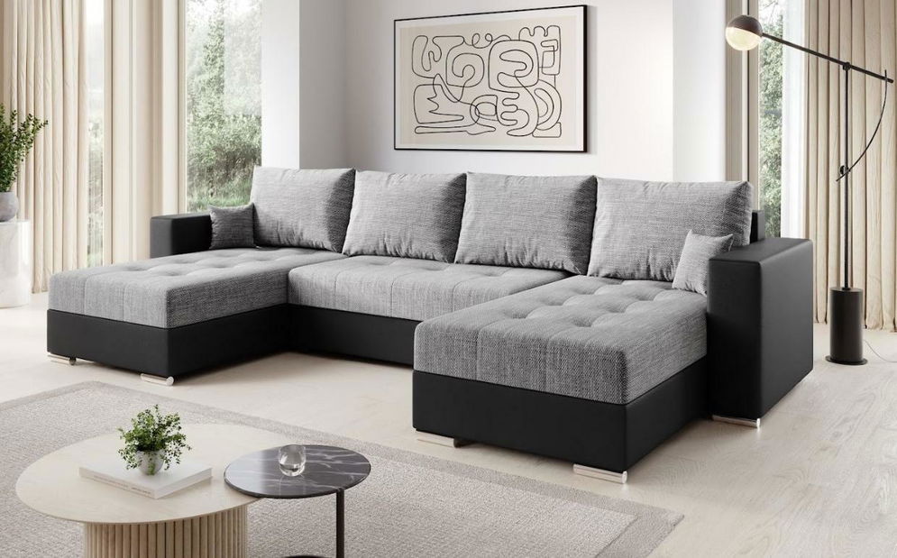 Rohová sedačka Josie U (černá + světle šedá) (L)