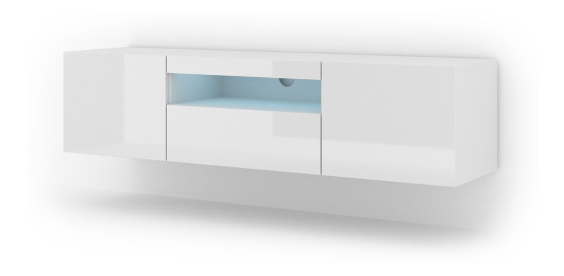 TV stolek/skříňka Aurinko 150 (lesklá bílá) (s osvětlením)