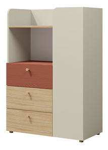 Šatní skříň Yoda 7 (světlobéžová + dub olejovaný + korálová)