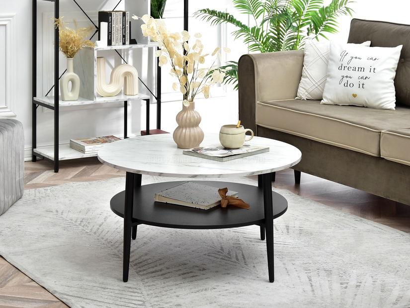 Konferenční stolek Randolf Xl (bílý mramor + černá)