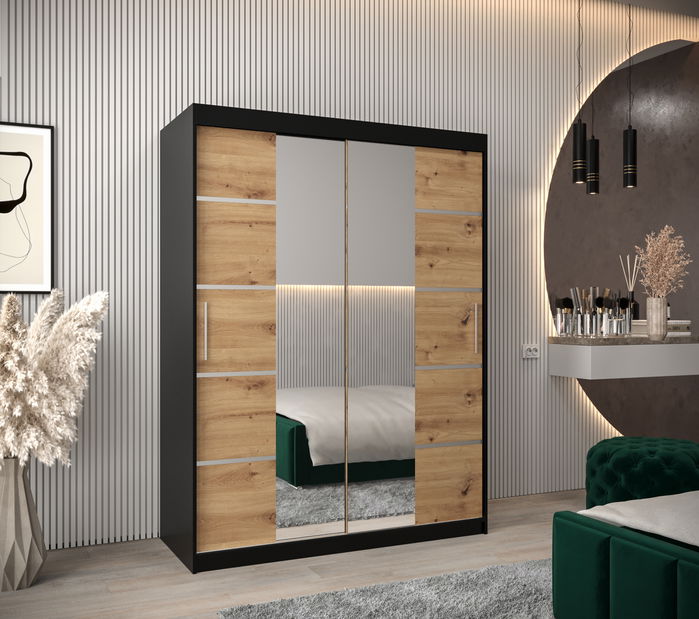 Šatní skříň 180 cm Verika 4 180 (černá + dub artisan)