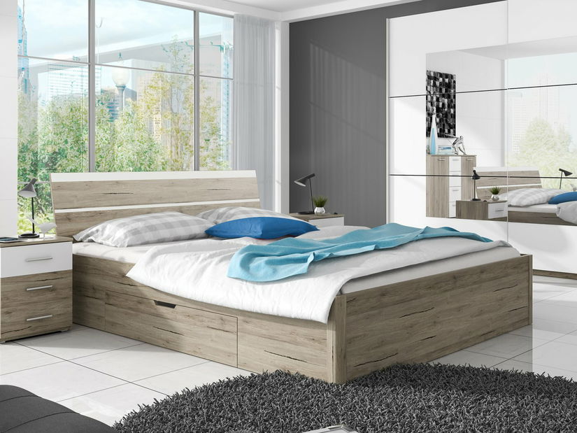 Manželská postel 160 cm Benson Typ 51 (san remo světlý + bílá) *výprodej