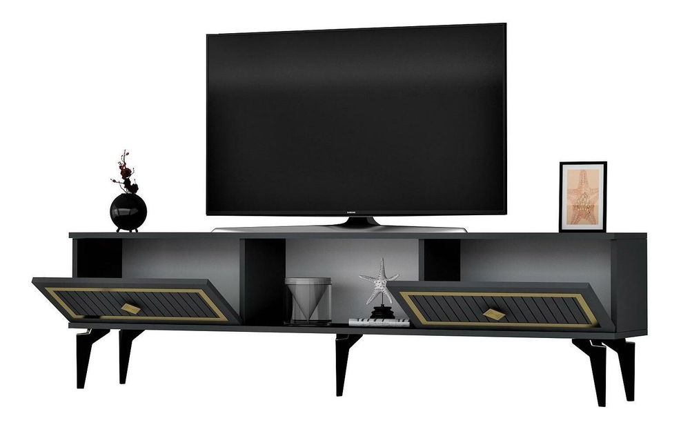 TV stolek/skříňka Kututa 2 (antracit + zlatá)