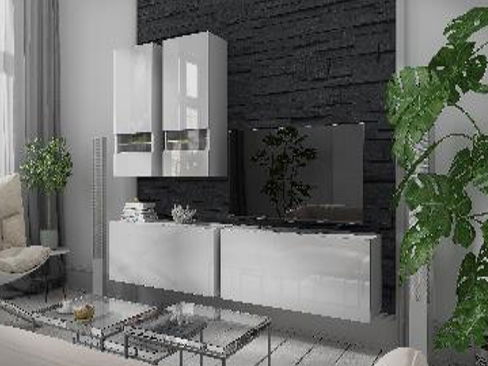 Obývací stěna Berny 9 (bílá + bílý lesk)