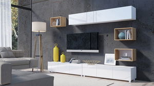 Nábytek do obývacího pokoje Badiani XXXI (bílá + bílá lesklá + dub zlatý)