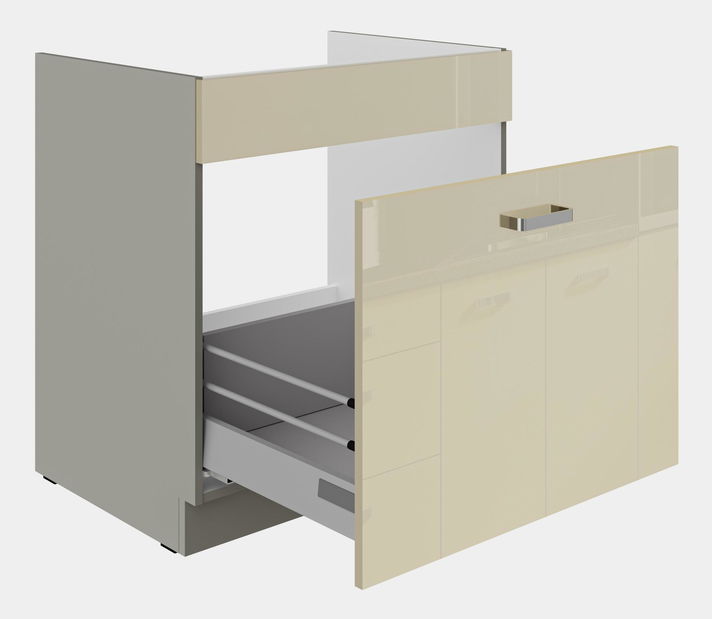 Dolní kuchyňská skříňka pod dřez Kelyn 80 ZL 1S BB (korpus: lesk krémový + fronta: šedá)