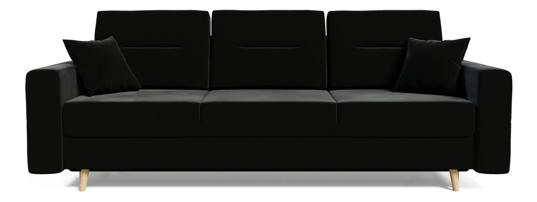 Rozkládací pohovka Bergenia (černá + černé polštáře)