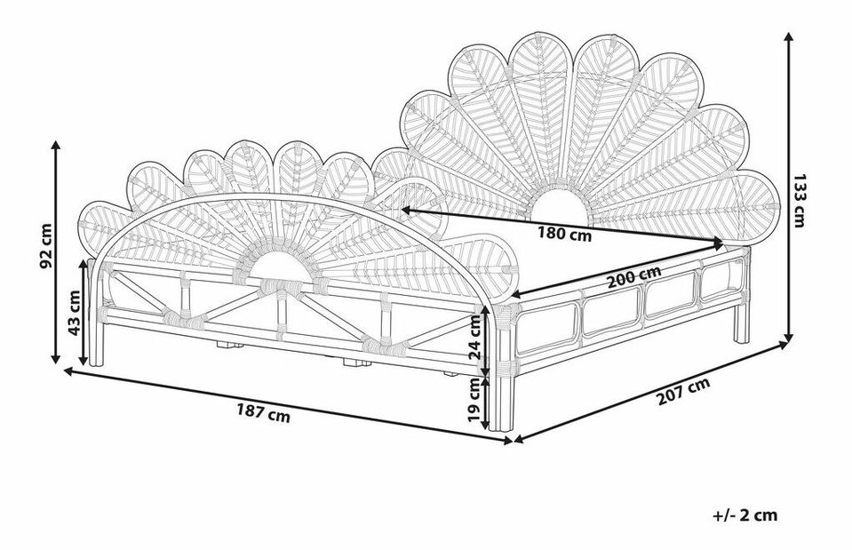 Manželská postel 180 cm Floyd (světlé dřevo) (s roštem)