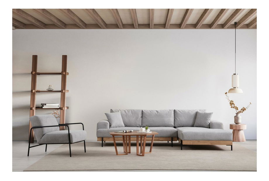 Rohová sedačka Etorella (P) (šedá + dub)