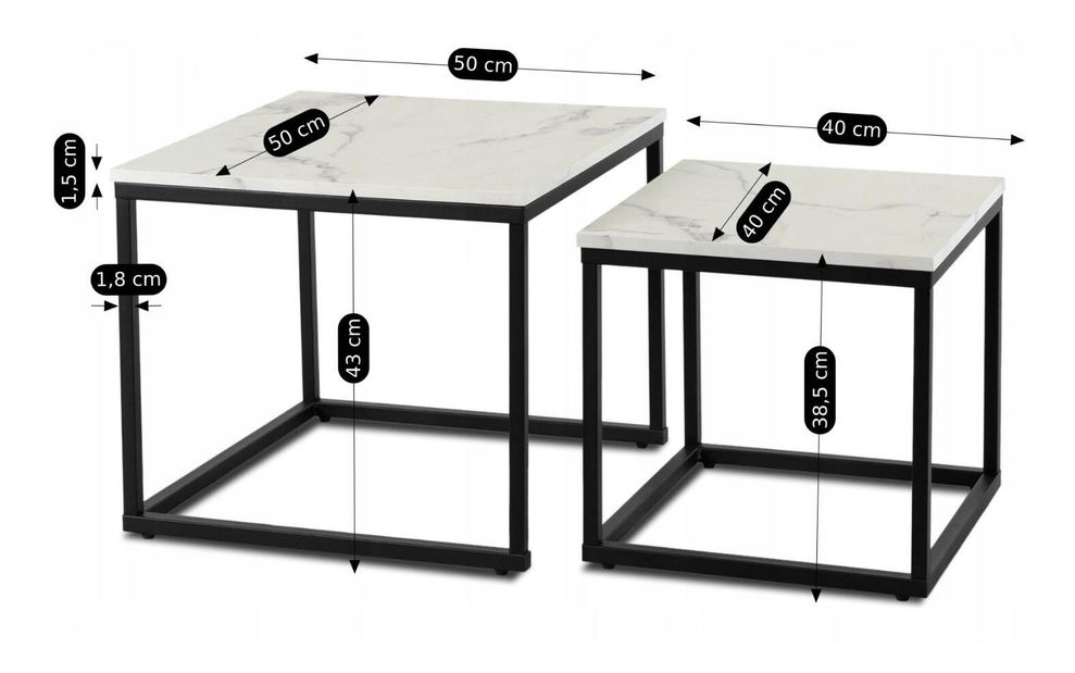 Set 2 konferenčních stolků Ocupa (mramor bílý + černá)