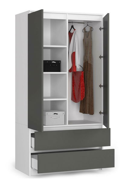 Šatní skříň Safwan (bílá + šedá)