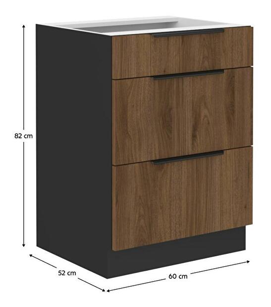 Dolní kuchyňská skříňka Monzesa 60 D 3S BB (ořech okapi + černá)
