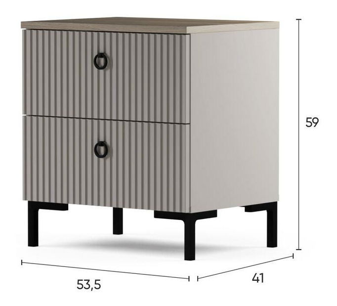 Noční stolek Demandaron (taupe + dub silverjack)