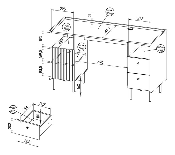 PC stolek Phelan P9 (ořech warmia + černá)