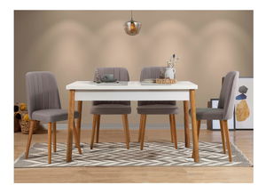 Jídelní set Bimuvo 5 (borovice atlantická + bílá + šedá) (pro 4 osoby)