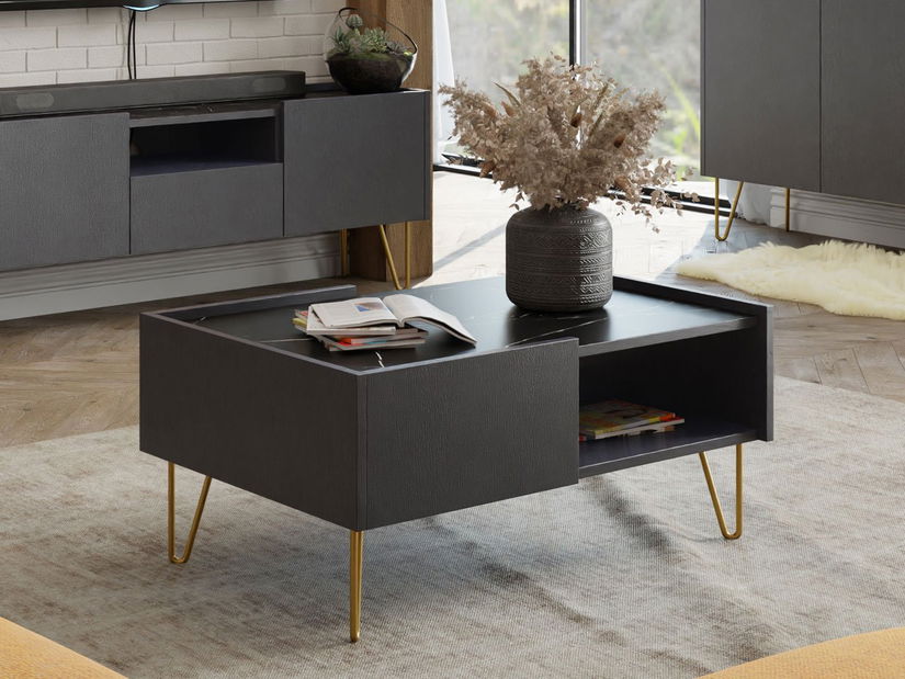 Konferenční stolek Amaryllis AL97 (černý grafit + černý královský mramor) *bazar