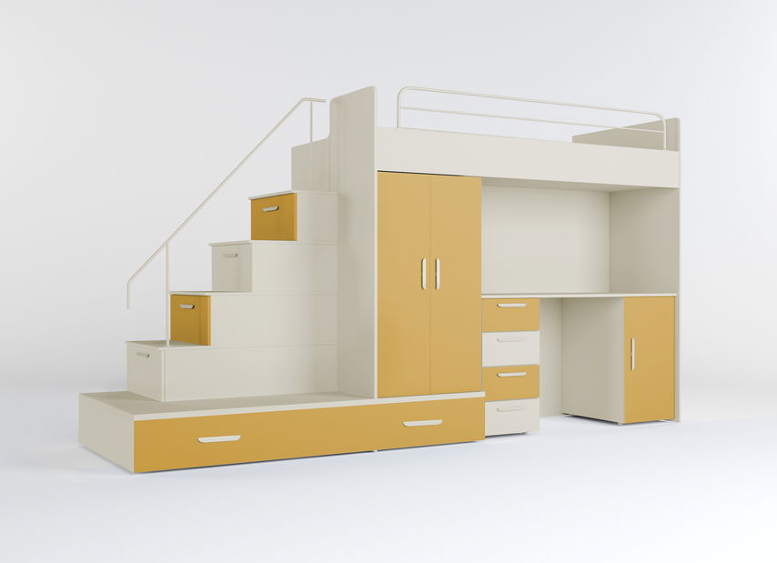 Dětská postel Ruby V (kašmír + žlutá) (s rošty)