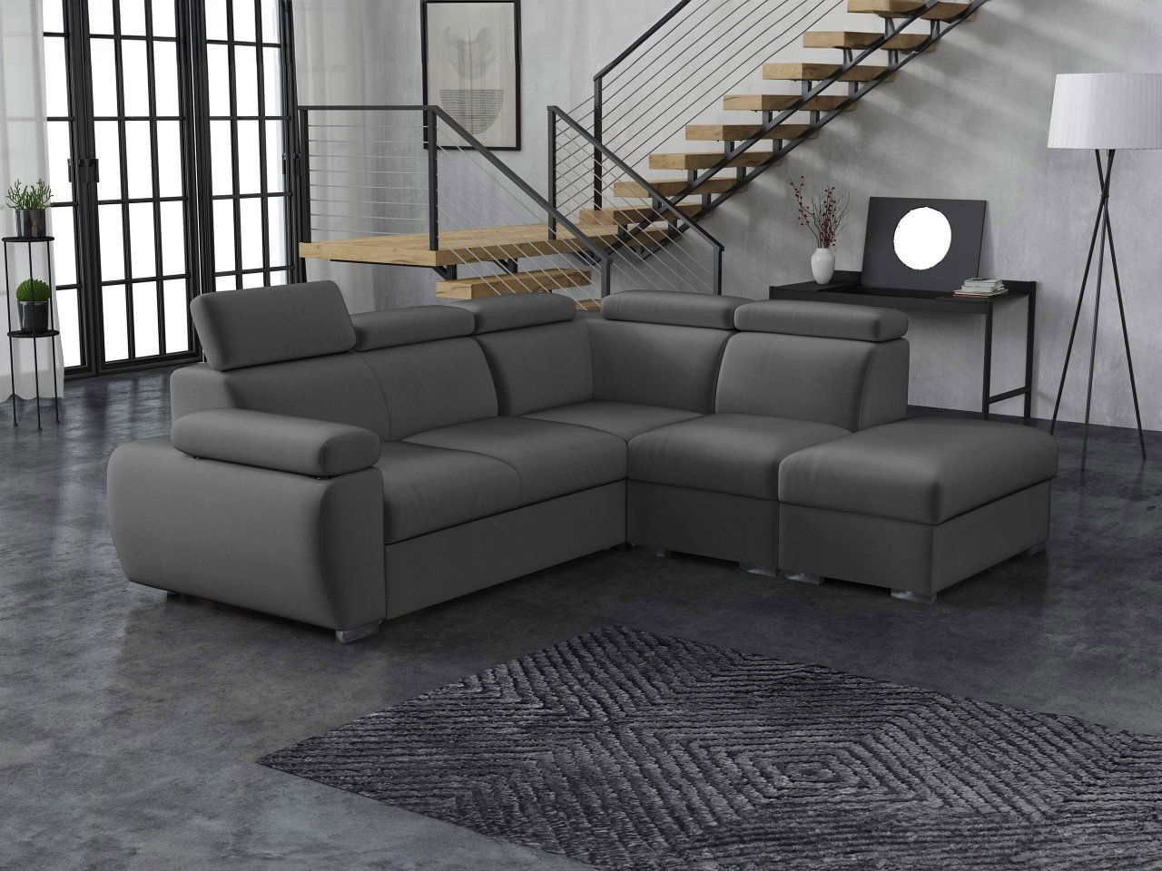 Rohová sedačka Gozo 2RR1P (tmavě šedá) (s úl. prostorem) (P) *výprodej