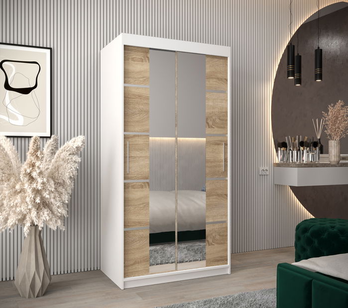 Šatní skříň 100 cm Verika 4 100 (bílá + dub sonoma)