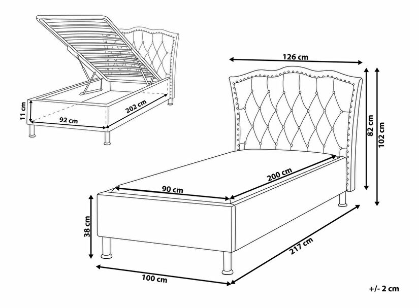 Jednolůžková postel 90 cm MATH (s roštem a úl. prostorem) (šedá)