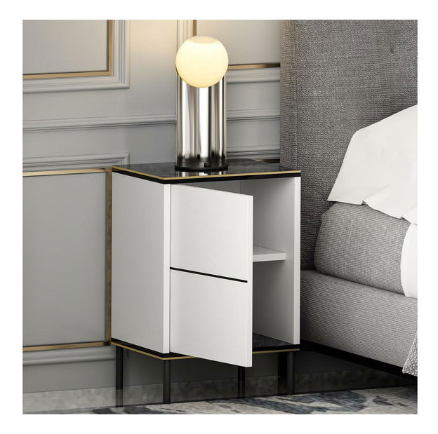 Noční stolek Iris (bílá + černá + zlatá)