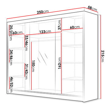 Šatní skříň s posuvnými dveřmi Gamarut VI 200 (kašmír + zlatá) (se zrcadlem)