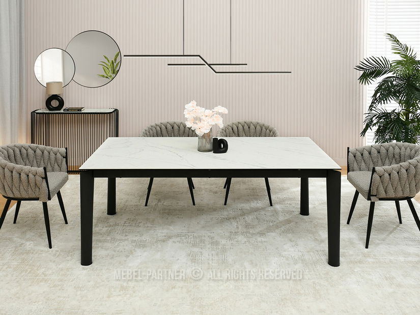 Jídelní stůl Tornado (bílý mramor + černá)