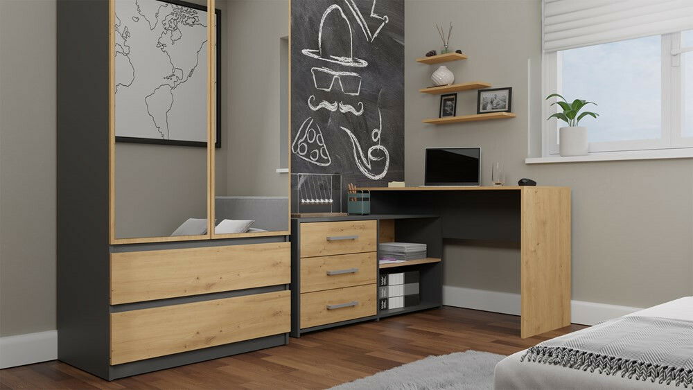 Rohový pc stolek Debio 1 (antracit + dub artisan)