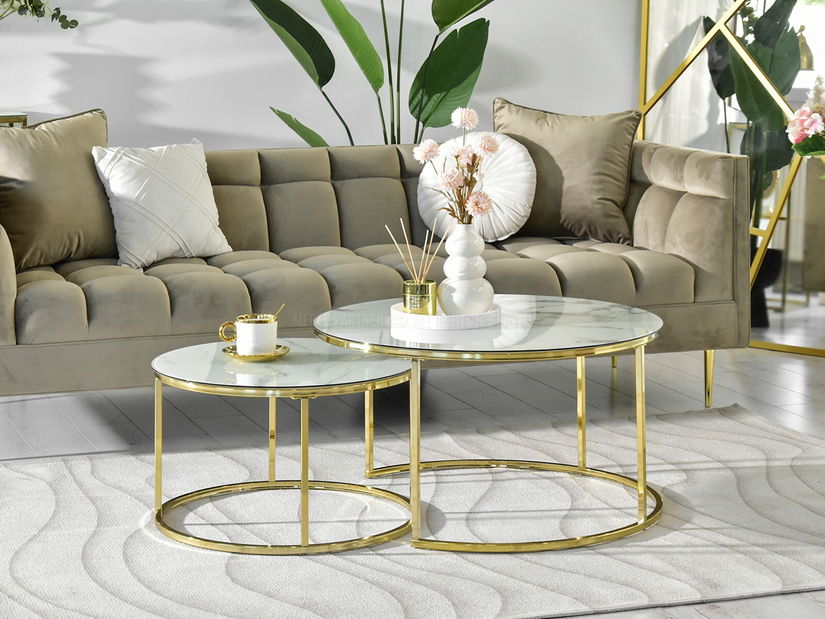 Konferenční stolek Grande (bílý mramor + zlatá)