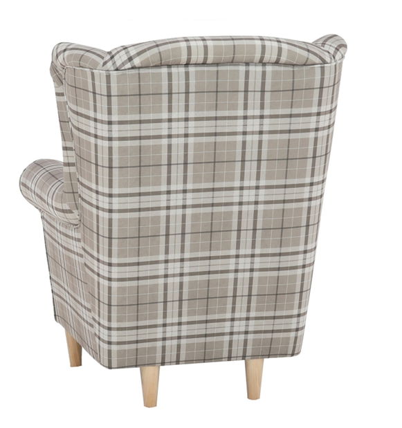 Křeslo ušiak s taburetem Aevo (hnědé káro)