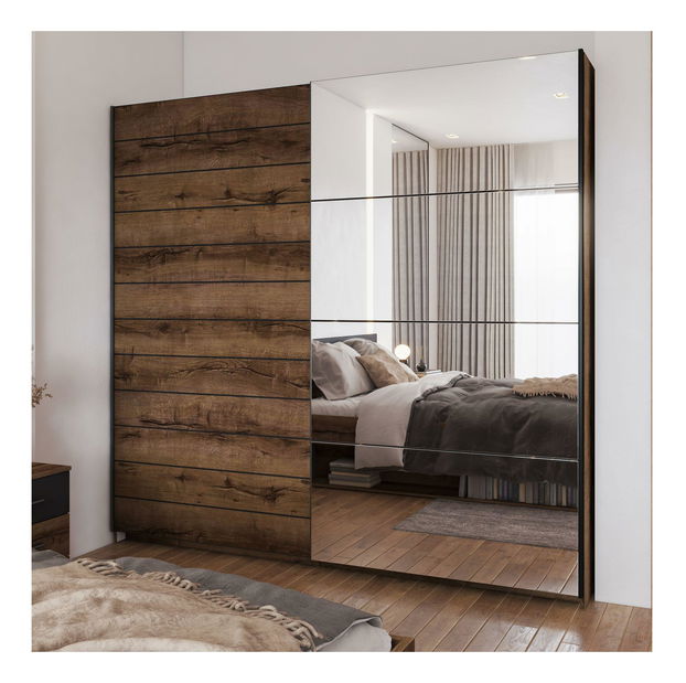 Šatní skříň Benson Typ 78 (dub monastery + černá + zrcadlo)