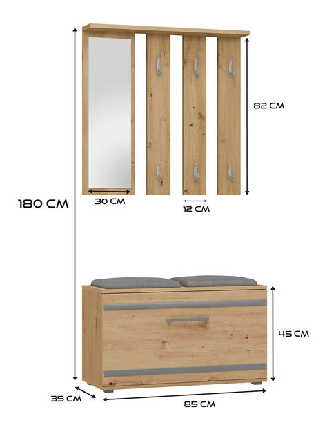 Předsíňová sestava Oasis 1 (dub artisan) (se zrcadlem)
