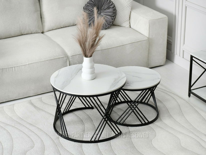 Konferenční stolek Rimini (bílý mramor + černá)