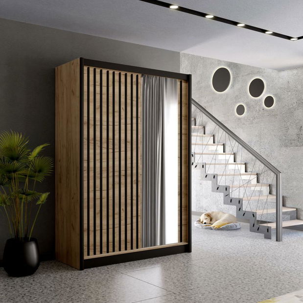 Šatní skříň LADLER (černá + dub CRAST)