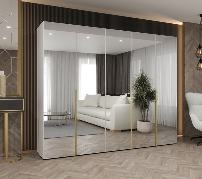 Šatní skříň 250 cm Alice 3 (bílá + zlatá)