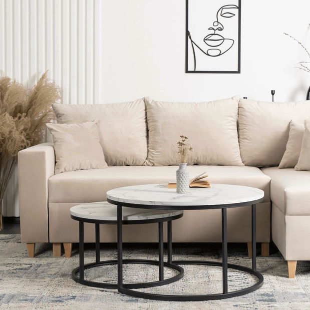 Set 2 konferenčních stolků Delito Max (mramor bílý + černá)