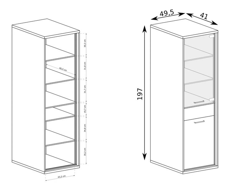 Vitrína Milley 04 (s LED osvětlením) (hikora)