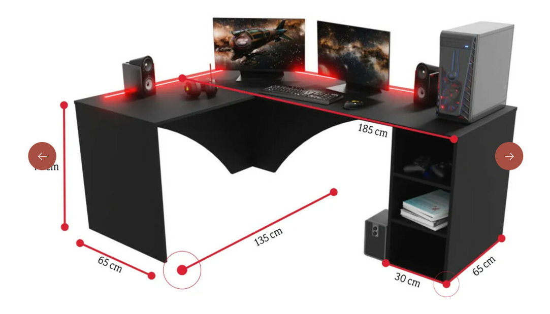 Rohový herní pc stůl Carbon (černá) (L) (s RGB osvětlením)