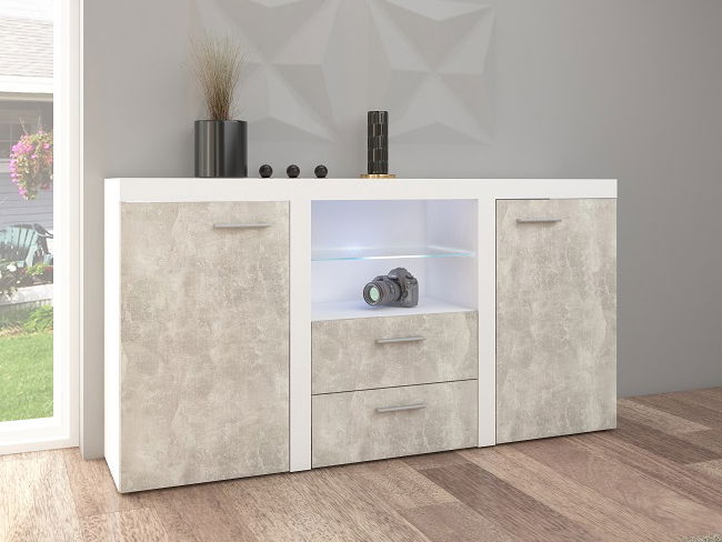 Komoda Rochester (beton světlý + bílá)