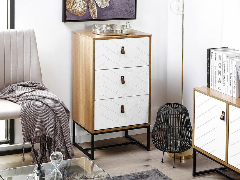 Komoda NAVVEA (světlé dřevo + bílá)