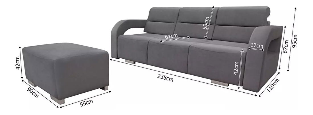 Pohovka Alison (šedá) (s taburetkou)