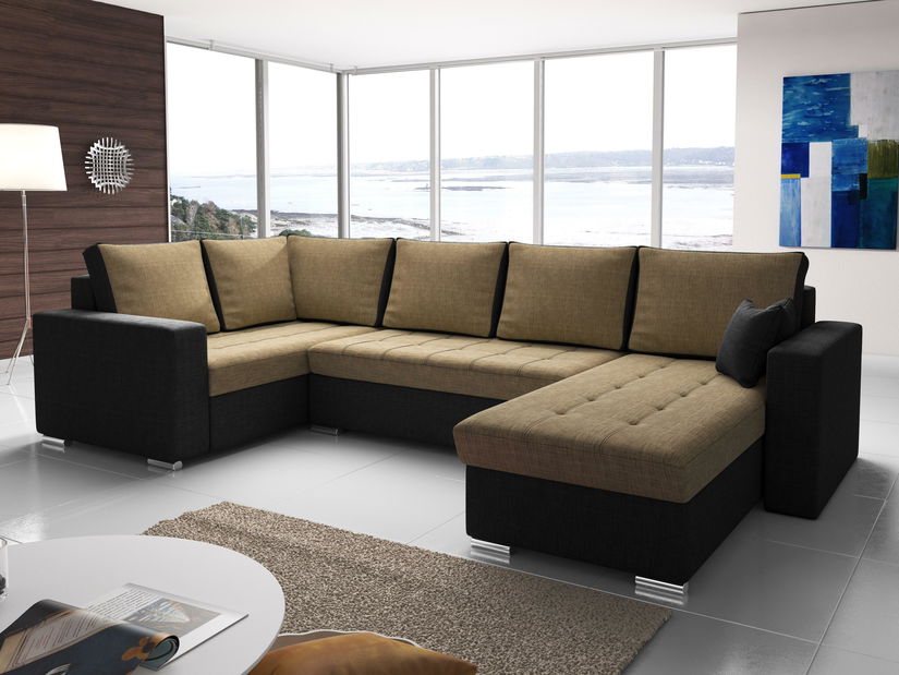 Rohová sedací souprava U Lambert (béžová + černá) (L)
