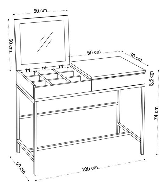 Toaletní stolek Aliex 2 (Bílá + Černá)
