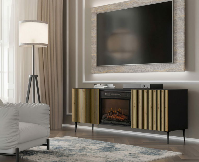 TV skříňka/stolek s elektrickým krbem FPB 2D 170 C Rowanna (dub artisan + černá)