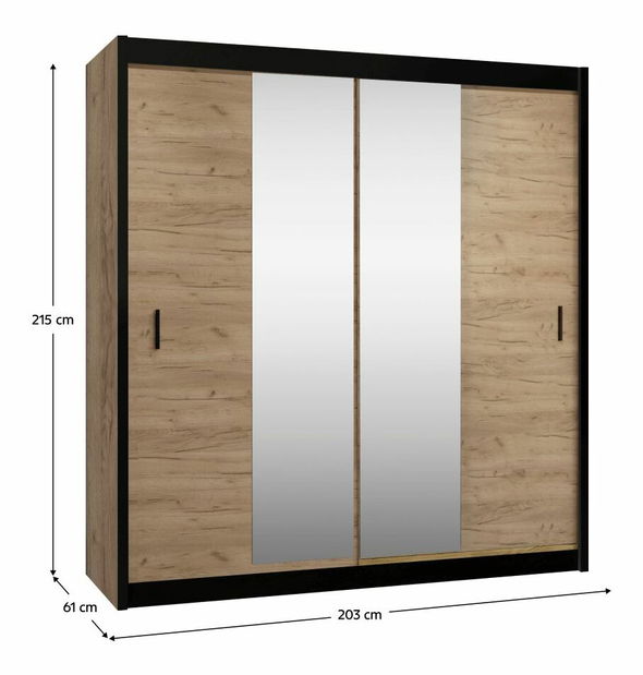 Šatní skříň CRAST (černá + dub CRAST)