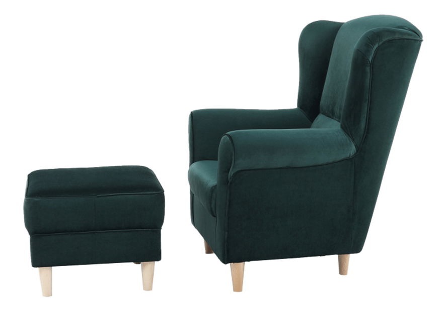 Křeslo ušák s taburetem Aevo (smaragdová)