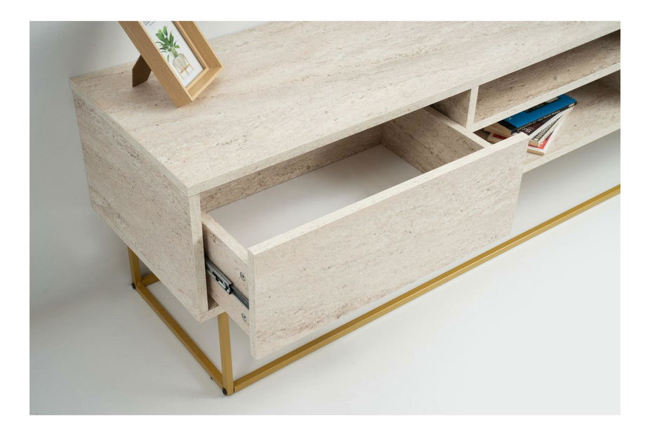 TV stolek/skříňka Elizei 180 (zlatá + mramor světlý)